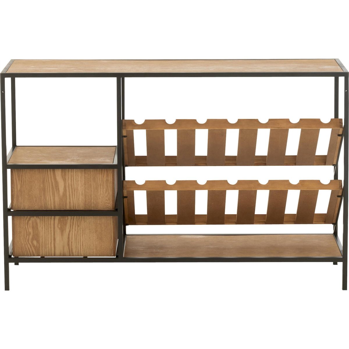 Meuble bar rectangulaire en bois avec rangement bouteilles bois naturel et métal noir, RECOLLECTION