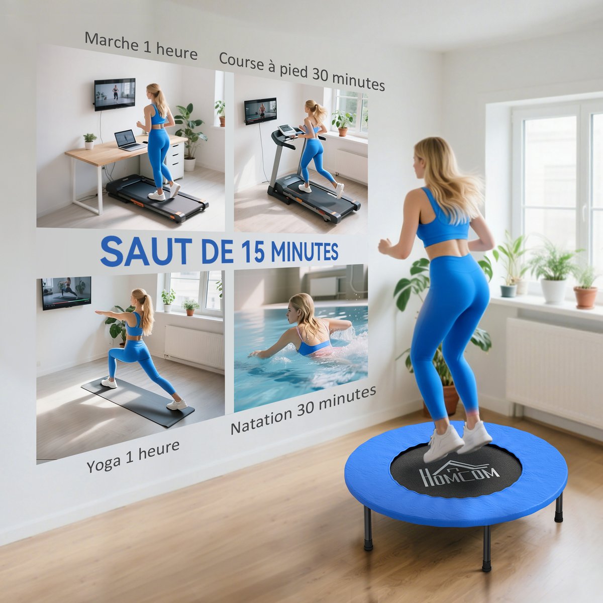 Trampoline Acier Bleu, Noir bleu, HOMCOM