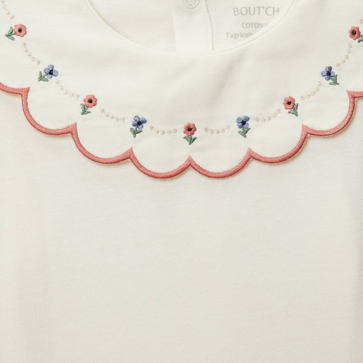 T-shirt manches longues uni à col brodé en coton BIO GOTS naturel, BOUT'CHOU