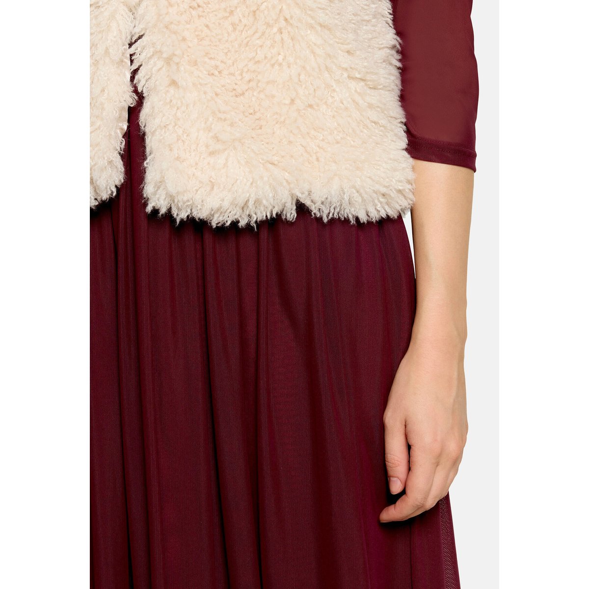 Veste sans manches en peluche unicolore champagne sorbet, VERA MONT