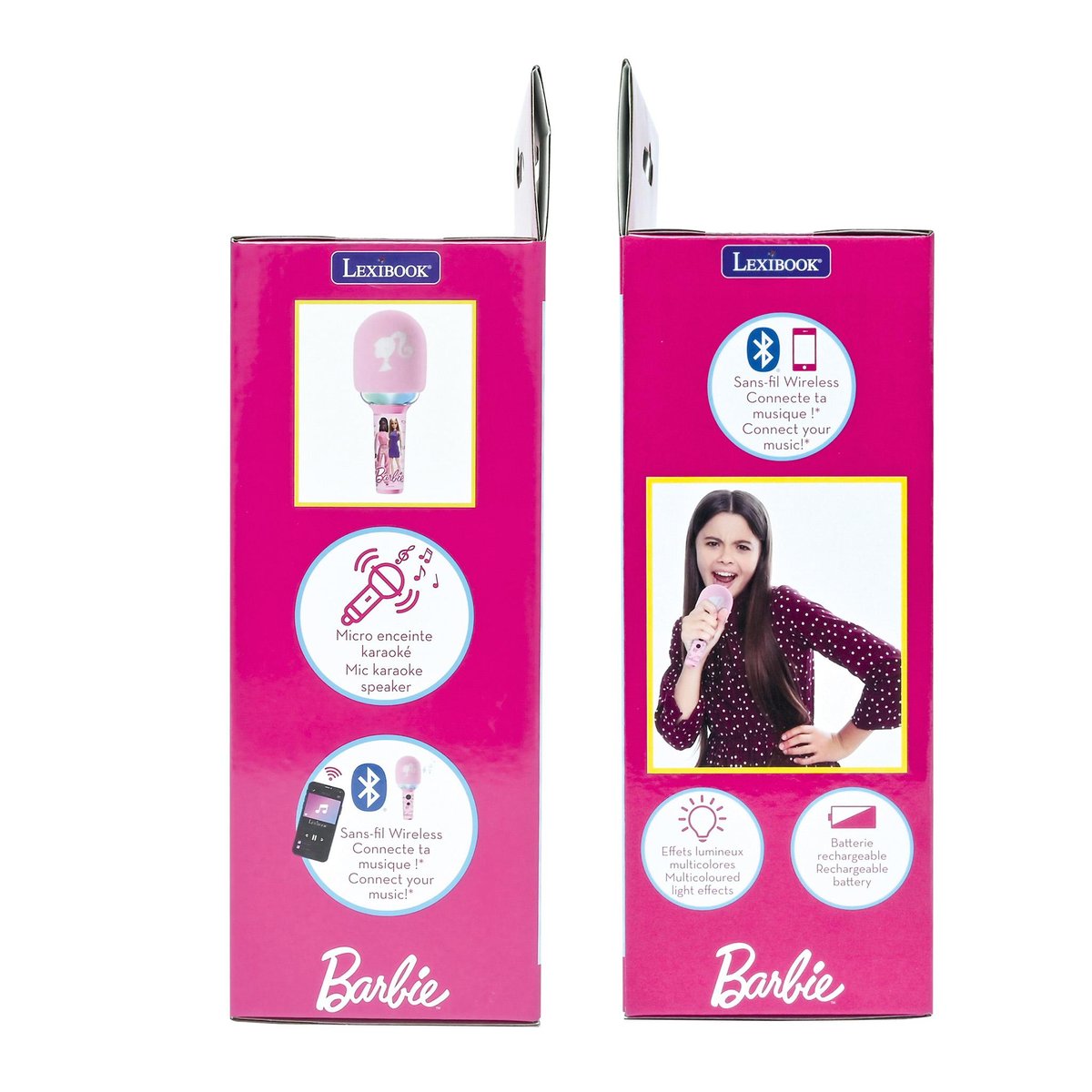 Karaoke Microphone Bluetooth/Sans fil Barbie avec effets sonores et lumineux rose, LEXIBOOK