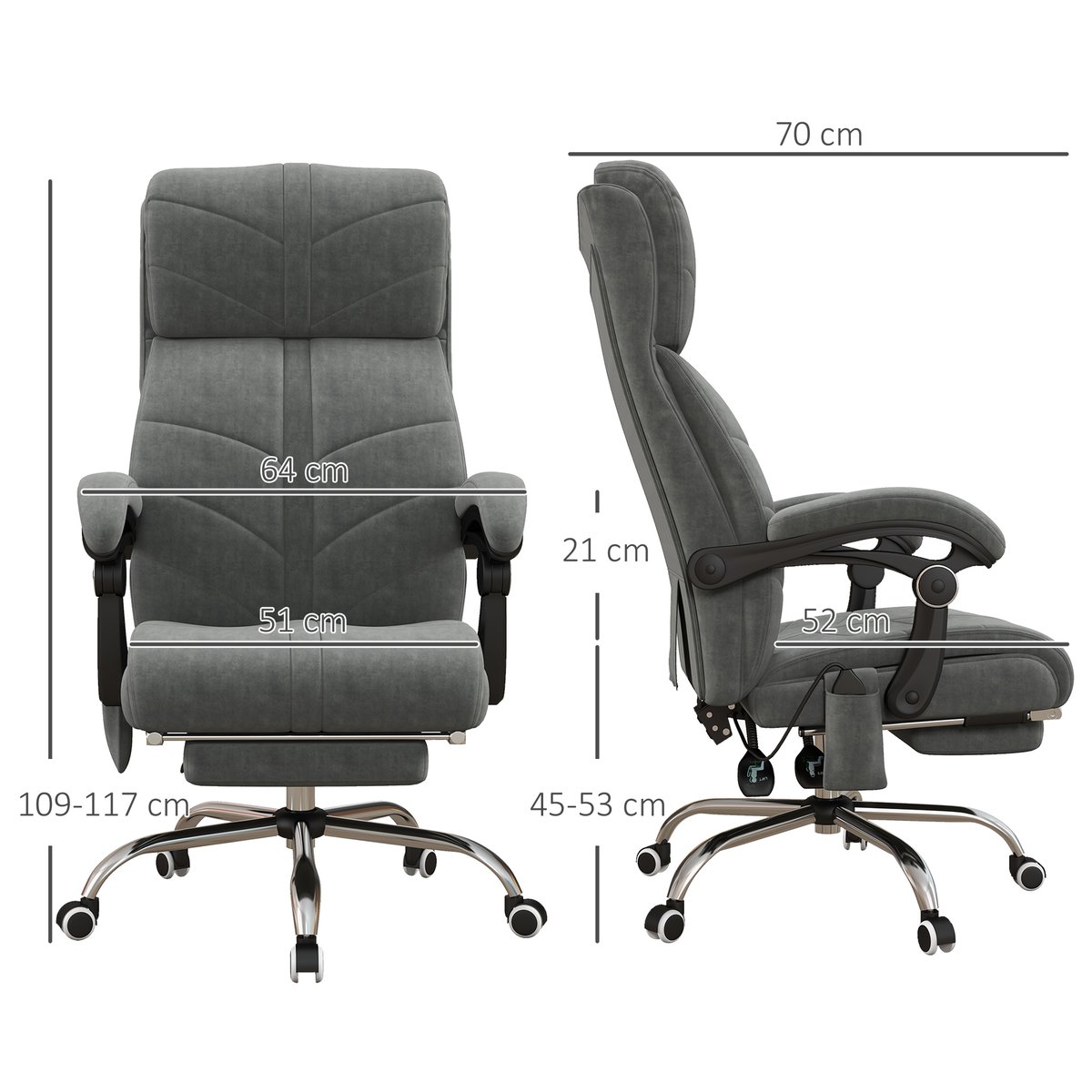 Fauteuil de bureau avec fonction massage gris, HOMCOM