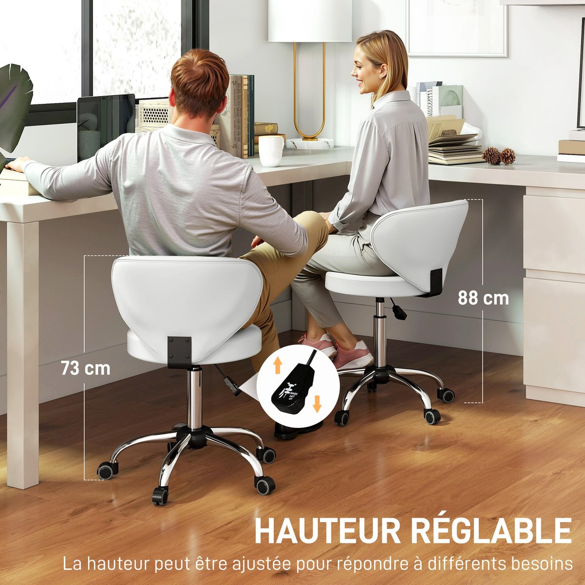 Tabouret de salon PU Blanc blanc, HOMCOM