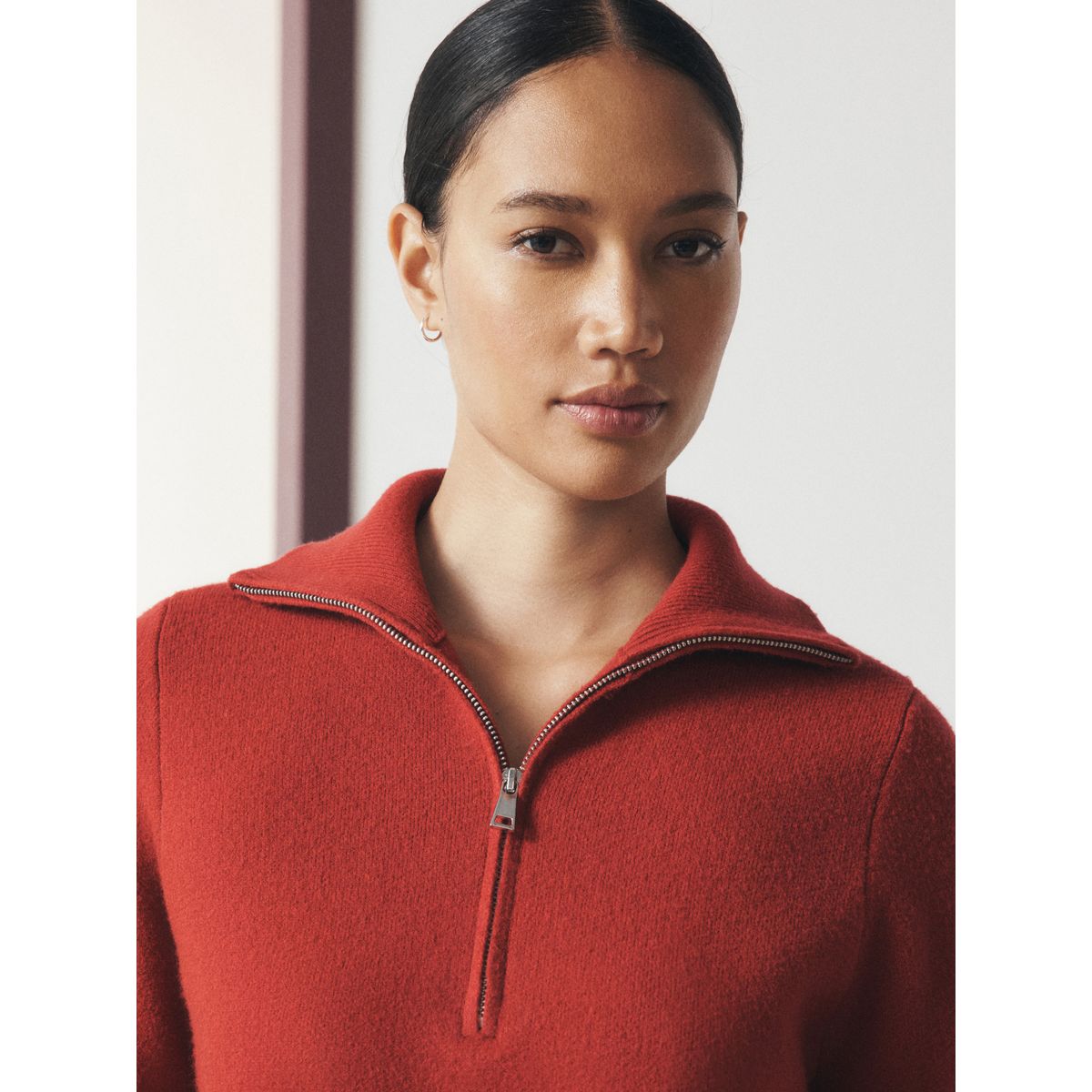 Pull ultra-doux à col cheminée zippé rouge, NEXT