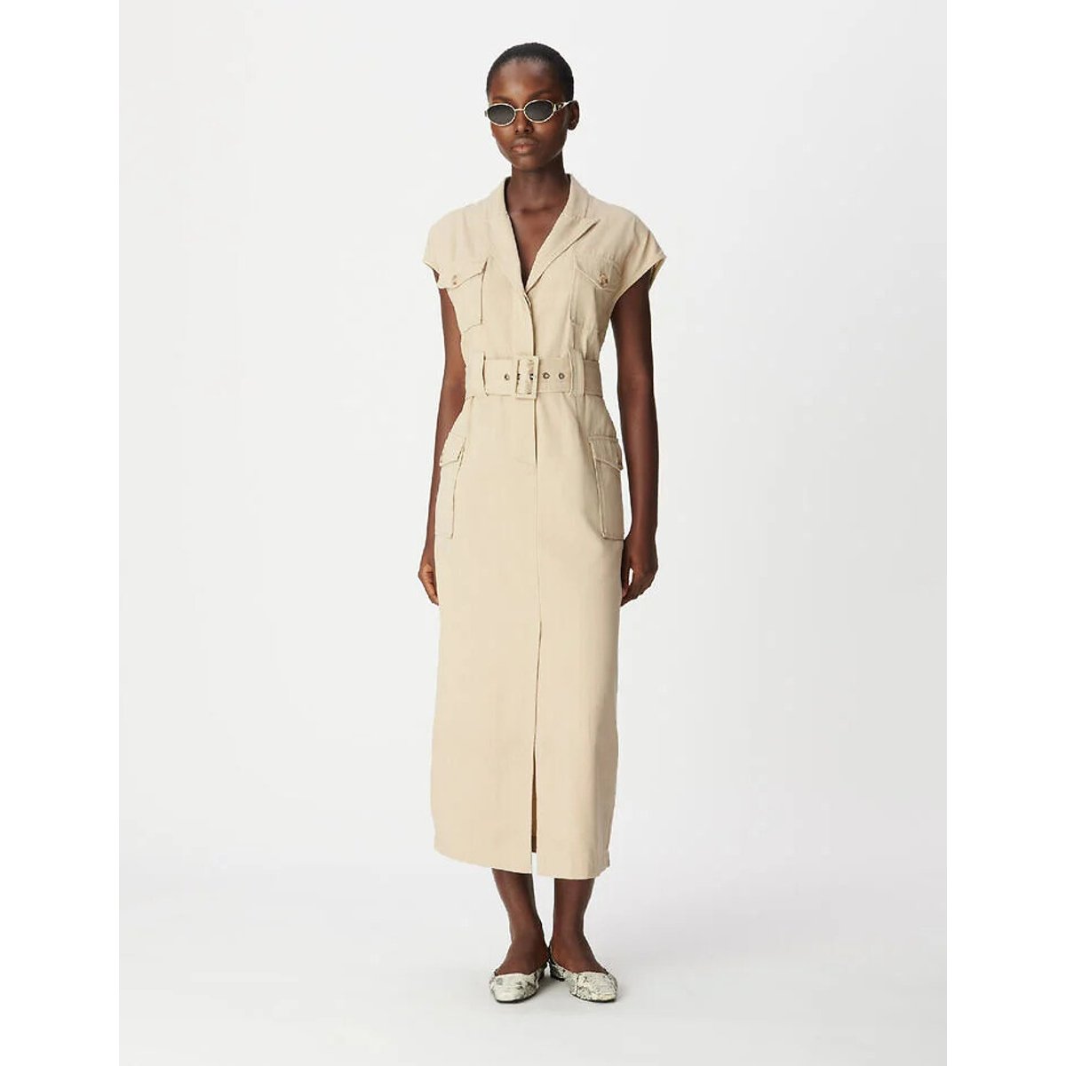 Robe chemise sans manches ceinturée lin, IKKS