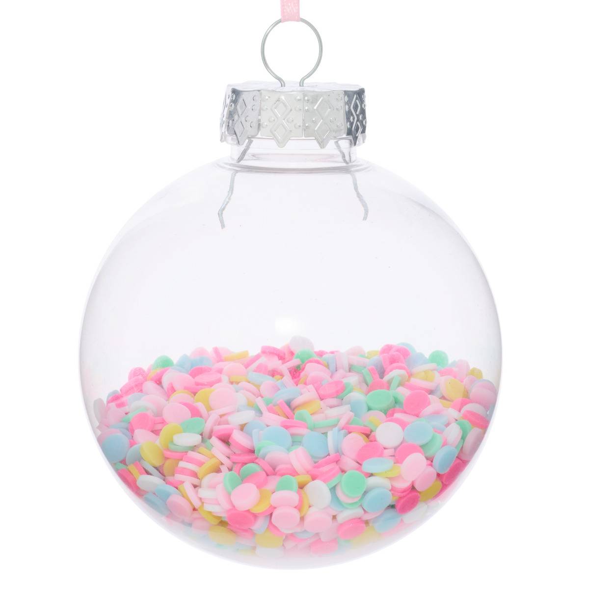 Boule de Noël en plastique confettis intérieurs D. 80 mm bleu, FEERIC LIGHTS & CHRISTMAS
