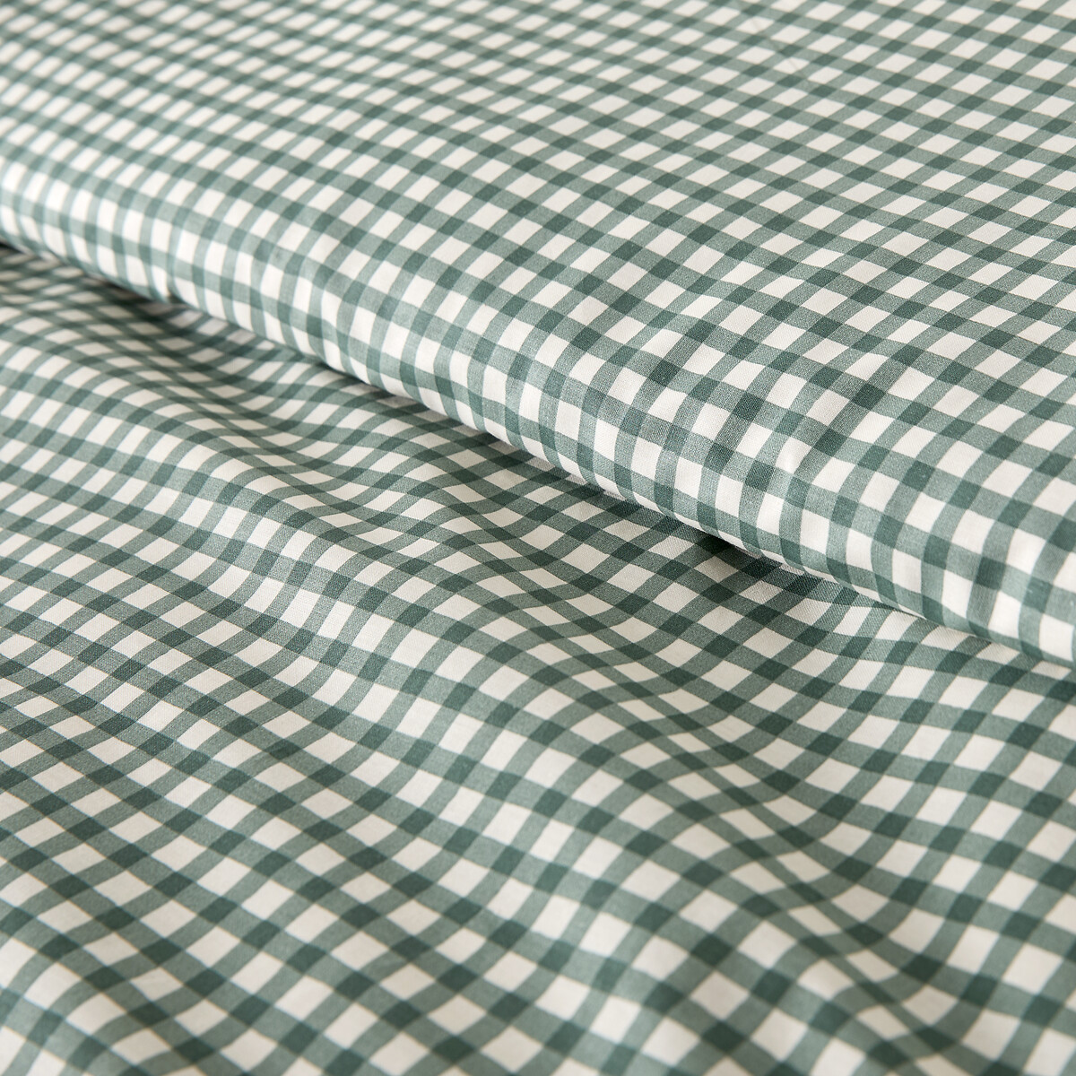 30% gerecycled katoenen beddengoedset, rechthoekige kussensloop, ruitjesprint, LESIA vichy groen, LA REDOUTE INTERIEURS