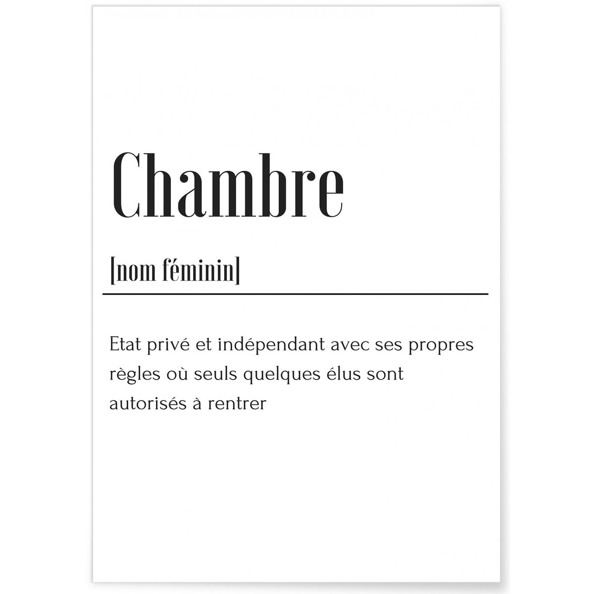 Affiche Définition Chambre blanc, L'AFFICHERIE