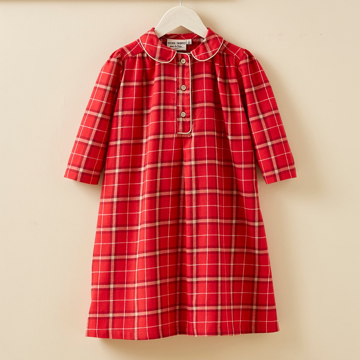 Chemise de nuit enfant GLASGOW rouge, SYLVIE THIRIEZ