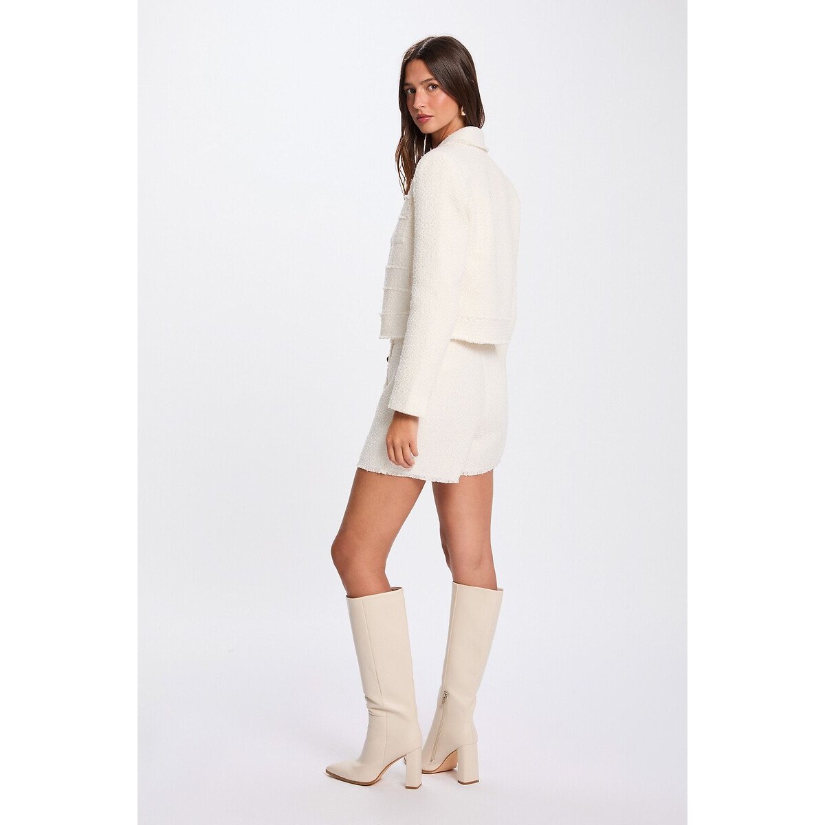 Falda corta de tweed crudo, MORGAN