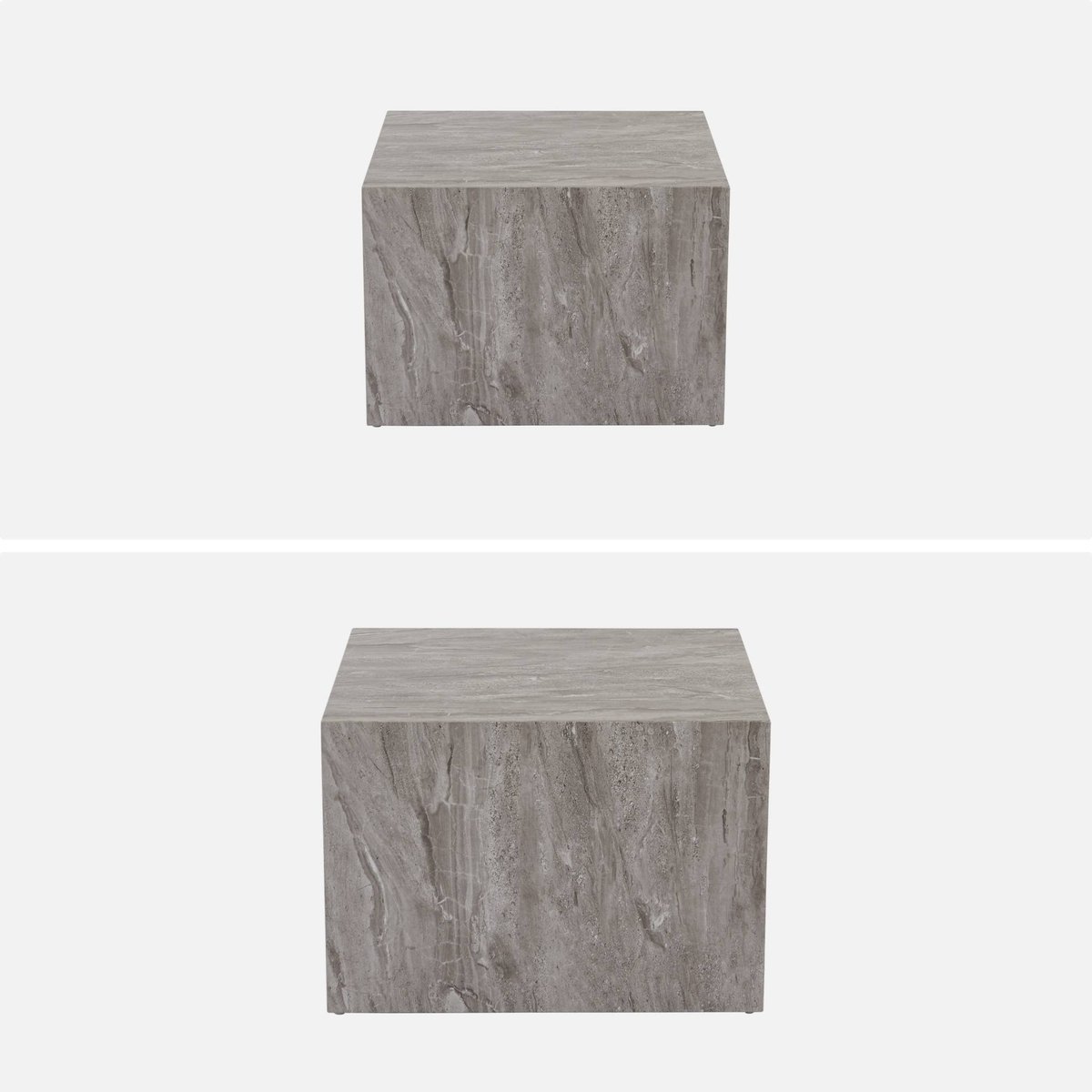 Set de 2 tables basses gigognes carrées effet marbre PAROS gris, SWEEEK