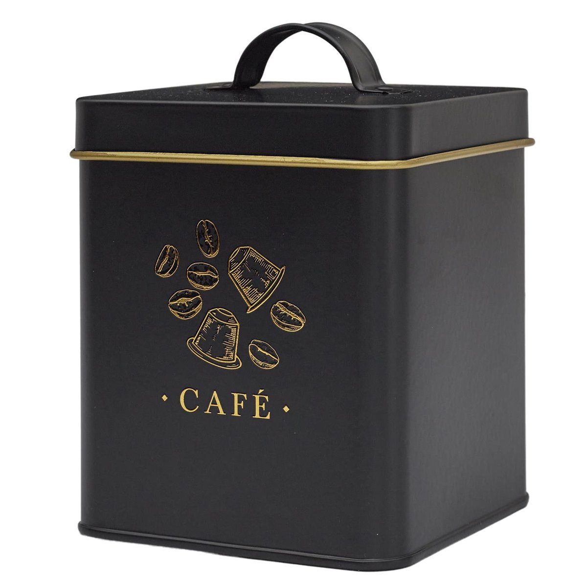 Boîte à café en métal noir et doré noir, EDEN