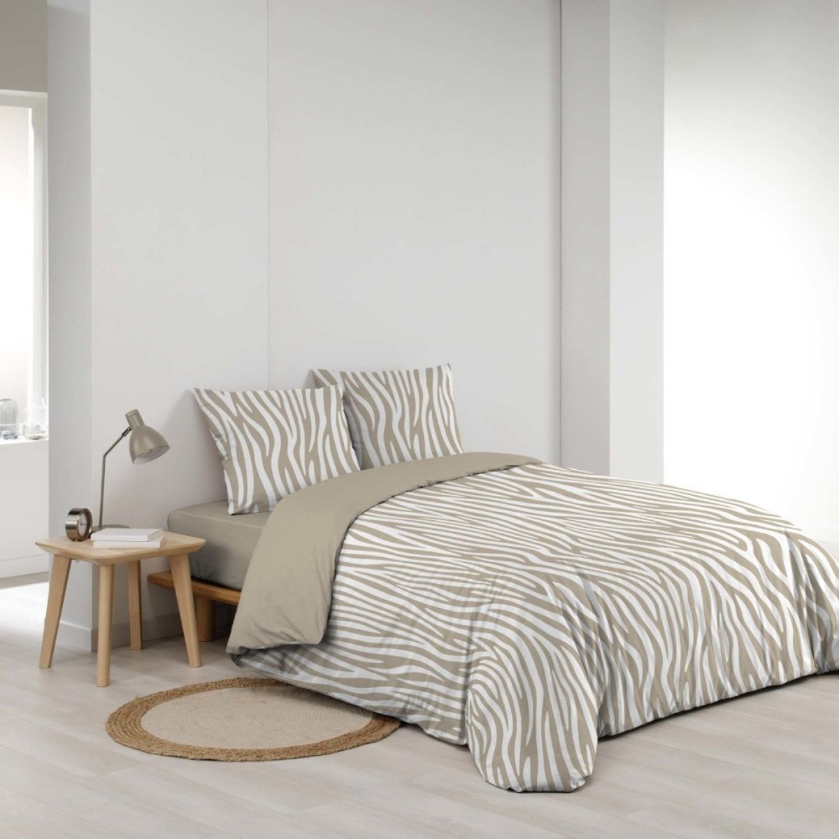 Housse de couette 240x220 + 2 taies 100% coton ZEBRIS beige, DECORATIE