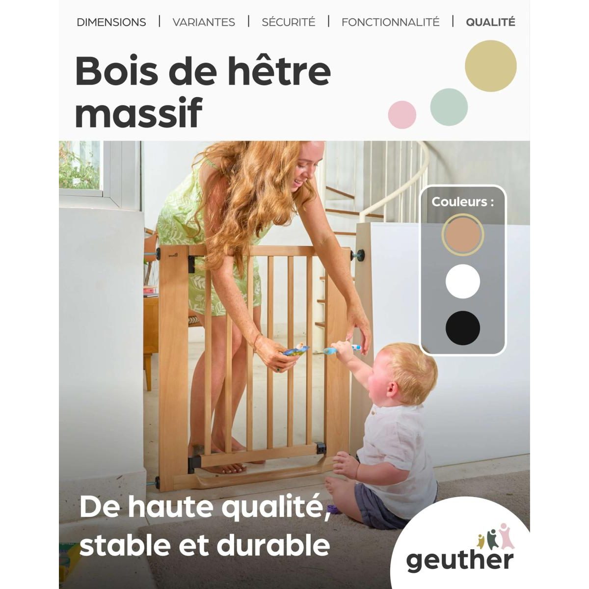 Barrière de sécurité Easylock FlatStep bois 87-95 cm - seuil plat, sans perçage multicolore, GEUTHER