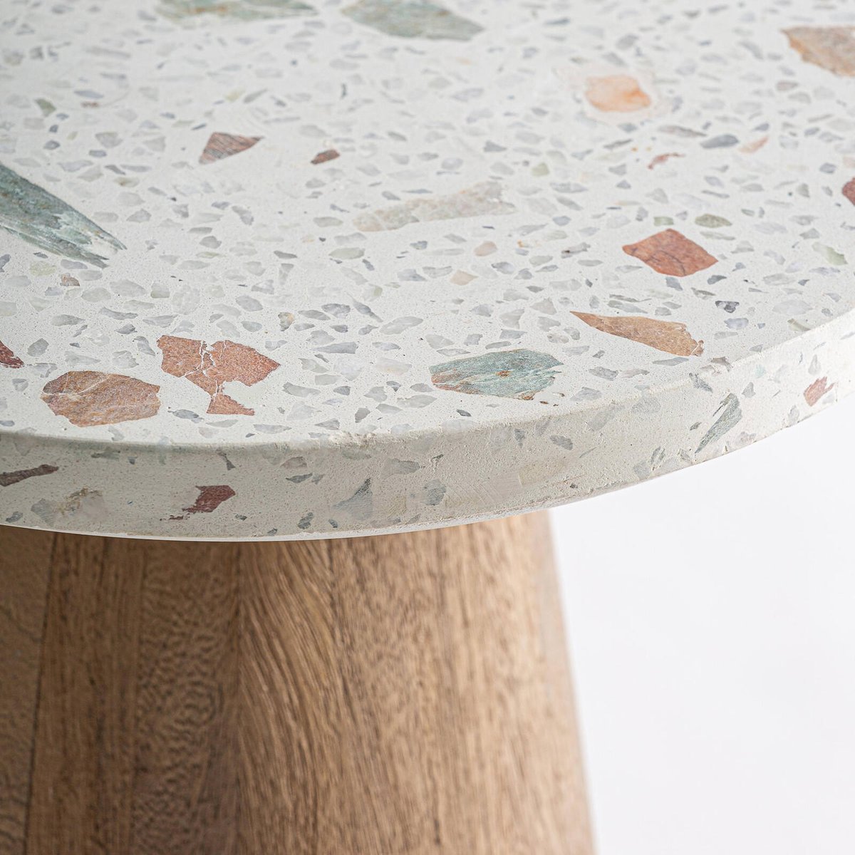 Table d'appoint terrazzo et bois style nordique blanc terrazzo et bois naturel, RECOLLECTION