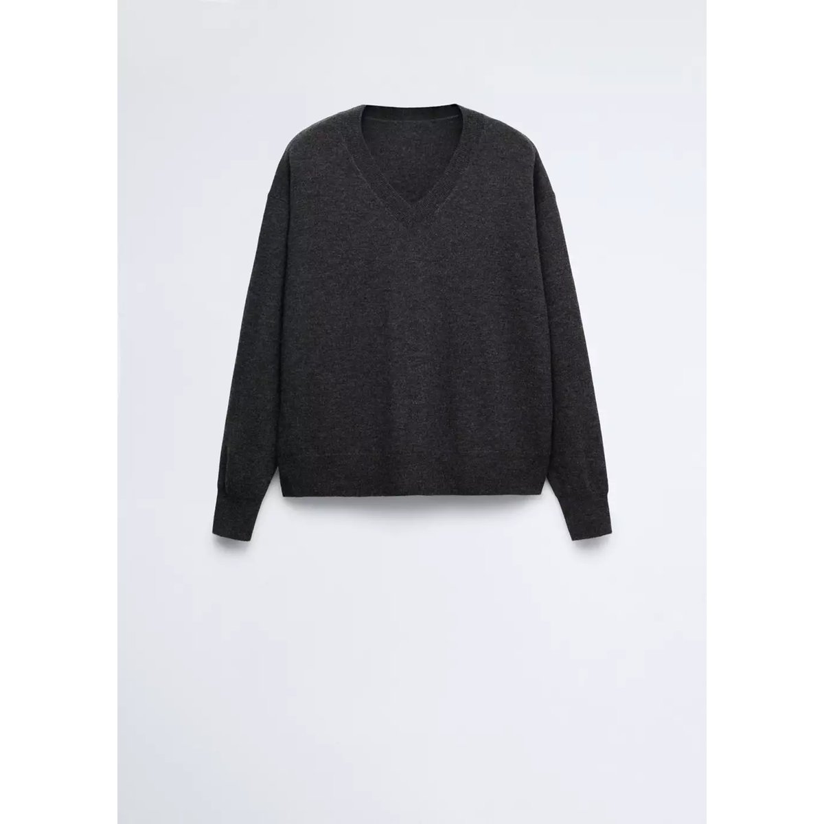 Pull-over maille 100 % laine col montant gris anthracite, MANGO