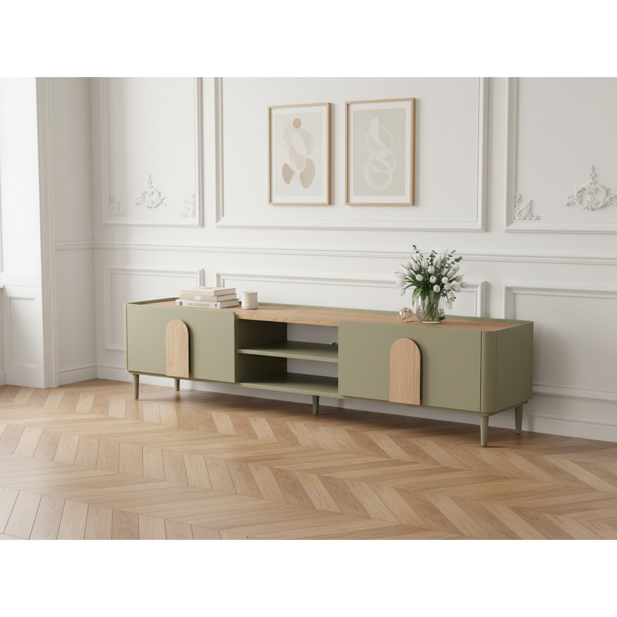 Meuble TV 220 cm , ENYRA vert, BOBOCHIC