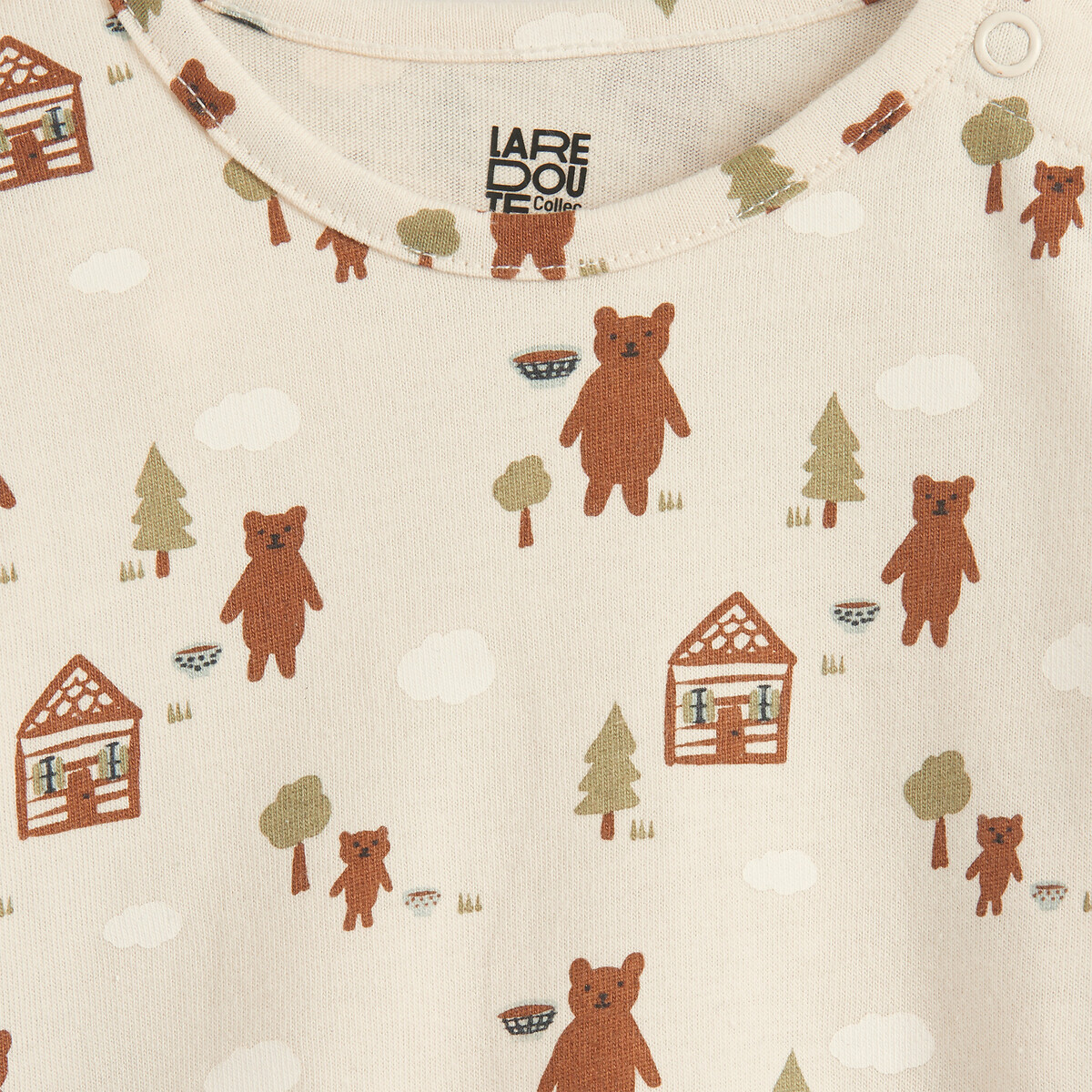 Ensemble 2 pièces, T-shirt imprimé ours et salopette à fines bretelles marron/écru, LA REDOUTE COLLECTIONS