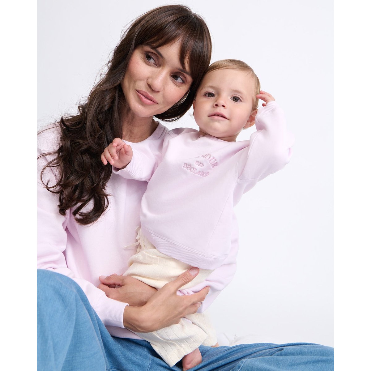 Sweat L'amour est déclaré brodé rose garment dye, EMOI EMOI