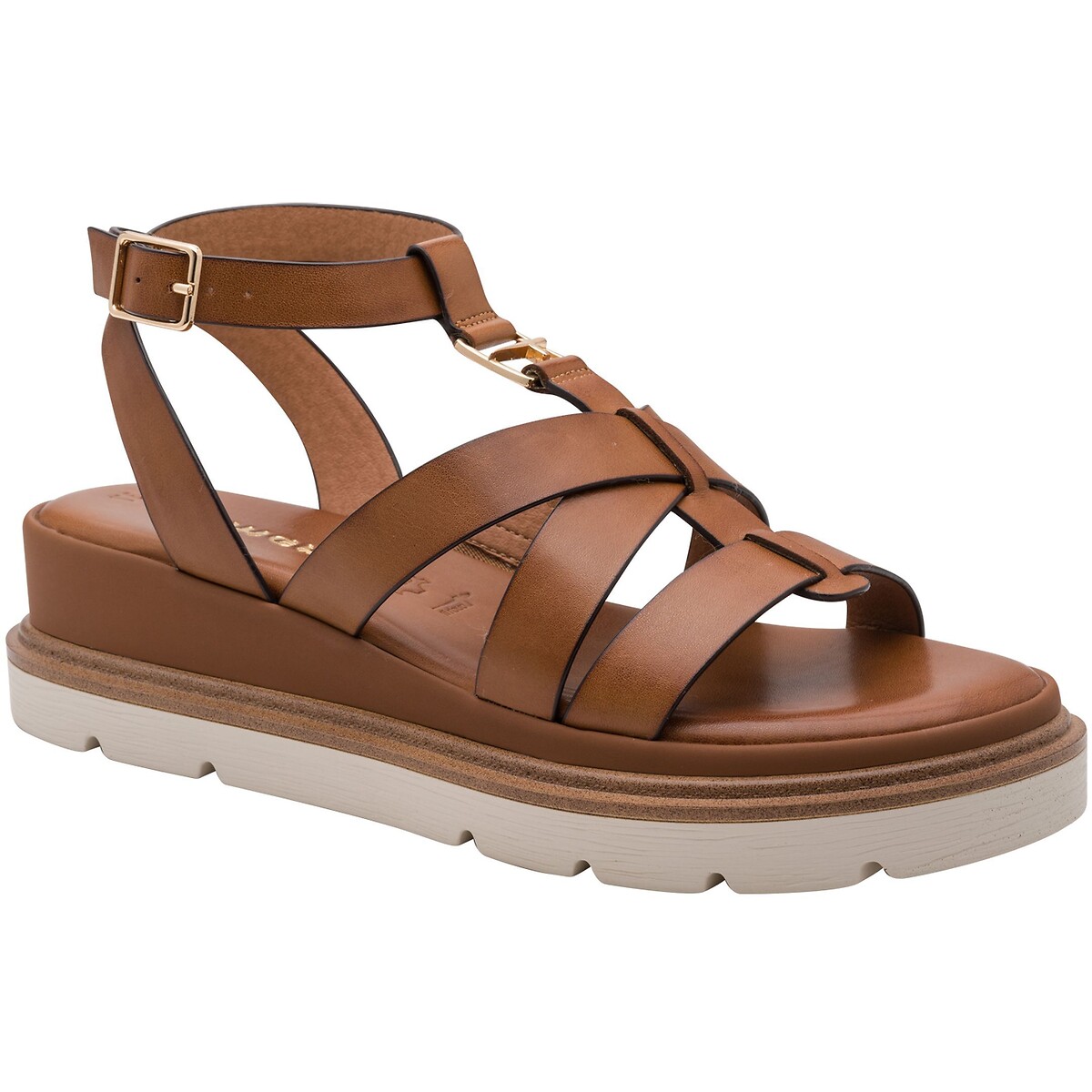 Keilsandaletten aus Leder cognac, TAMARIS