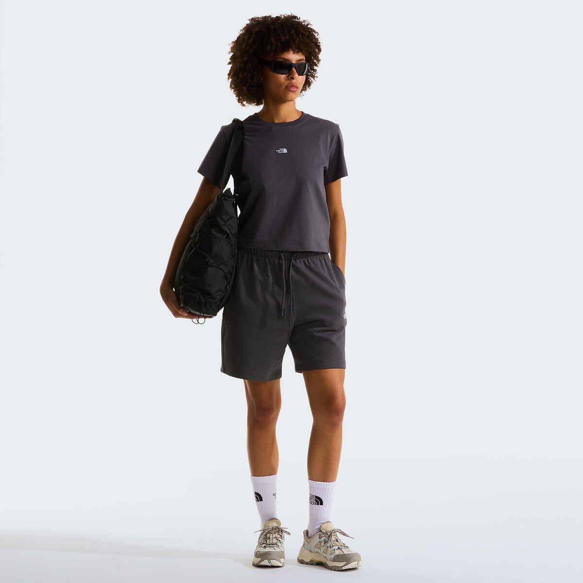 Ribbed Crew Neck T-Shirt with Short Sleeves charcoal grey, THE NORTH FACE
