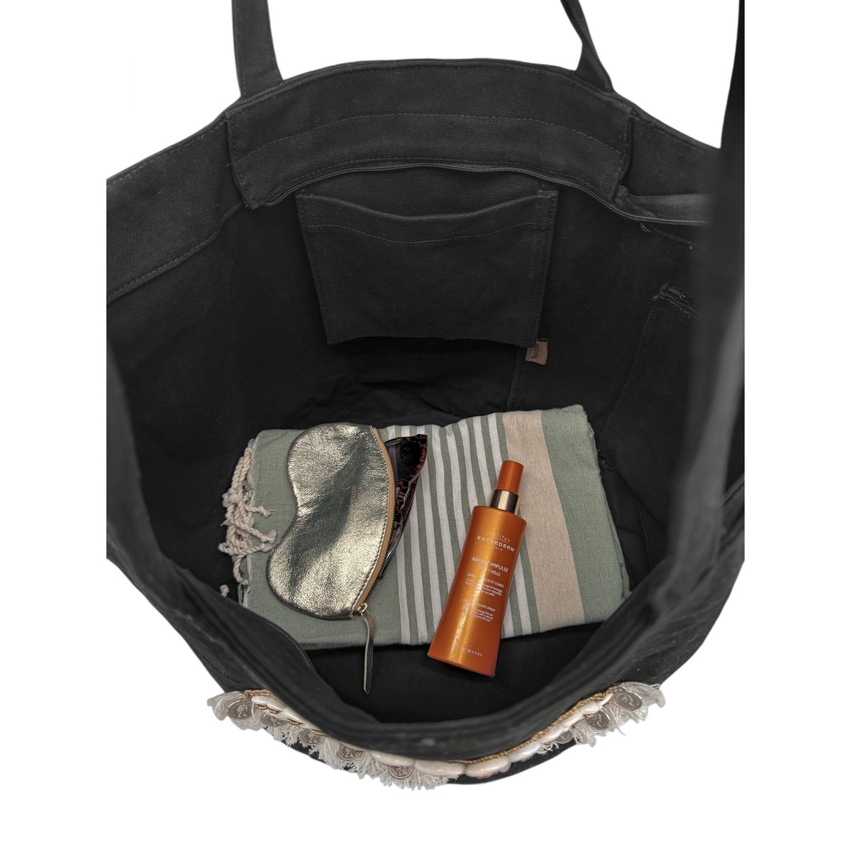 Grand sac en coton, et perles I SEA YOU noir, OH MY BAG