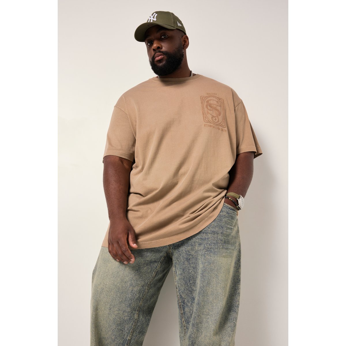 T-shirt oversize marron clair, STHUGE