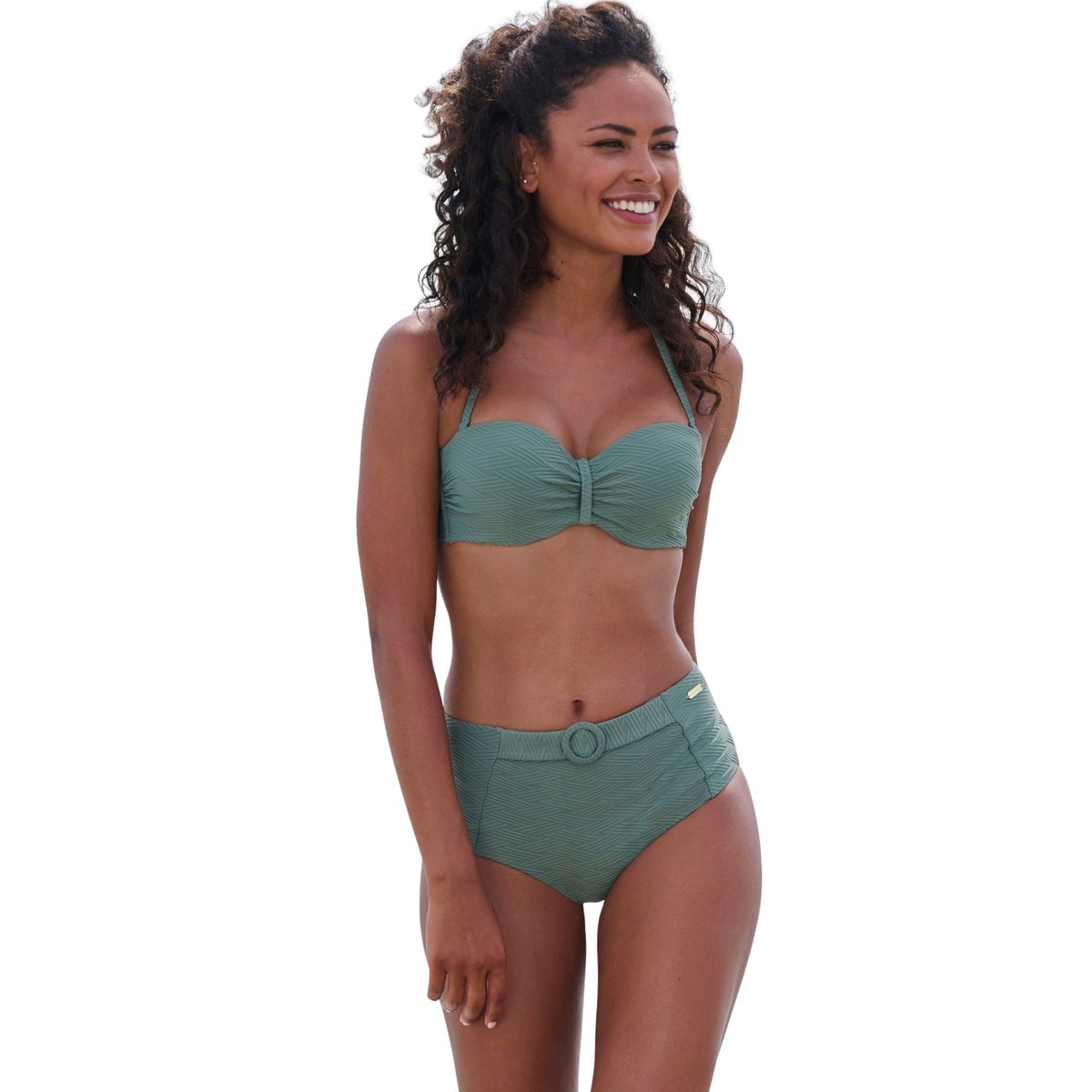 Bas maillot slip de bain taille haute Loretta kaki, LASCANA