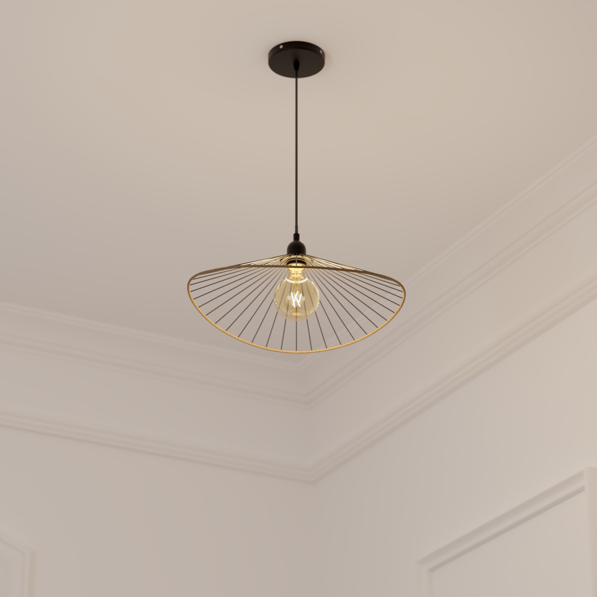Suspension filaire en métal contour effet bois ALARA noir, ATMOSPHERA