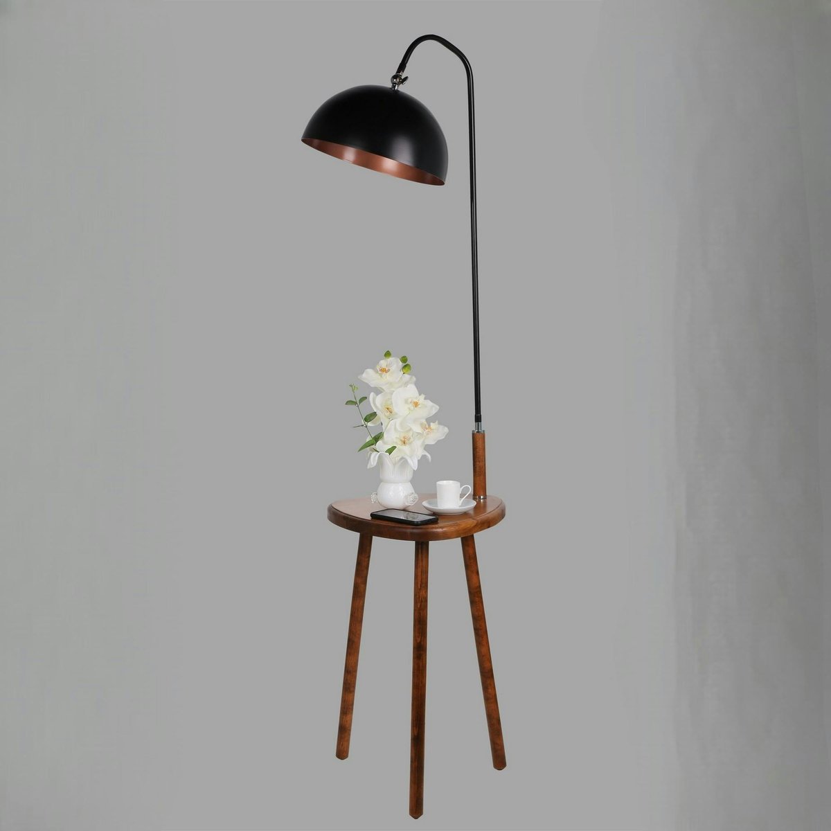 Lampadaire de lecture noir avec table intégrée KILIS noir, PIER IMPORT