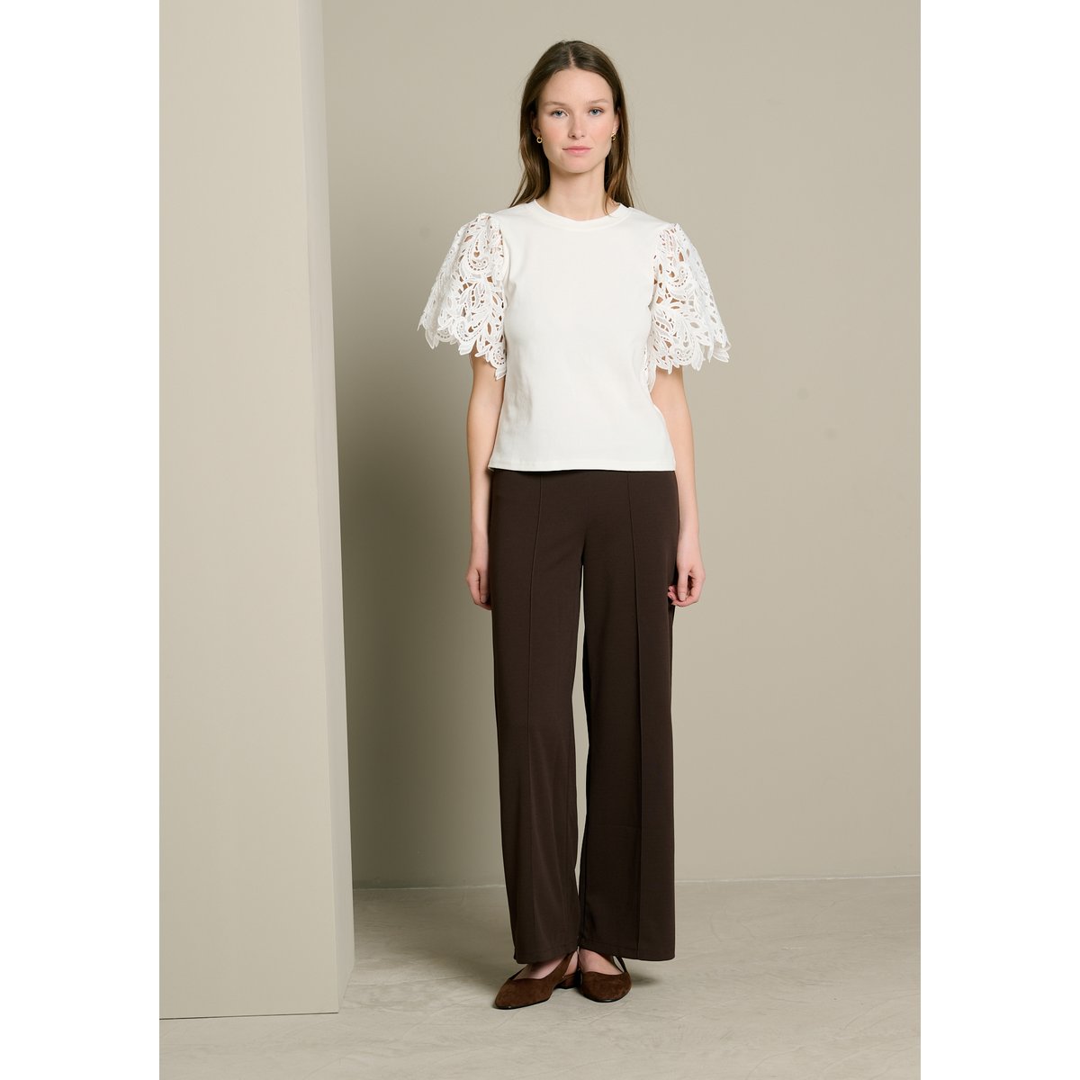 T-shirt manches macramé blanc, LOLALIZA