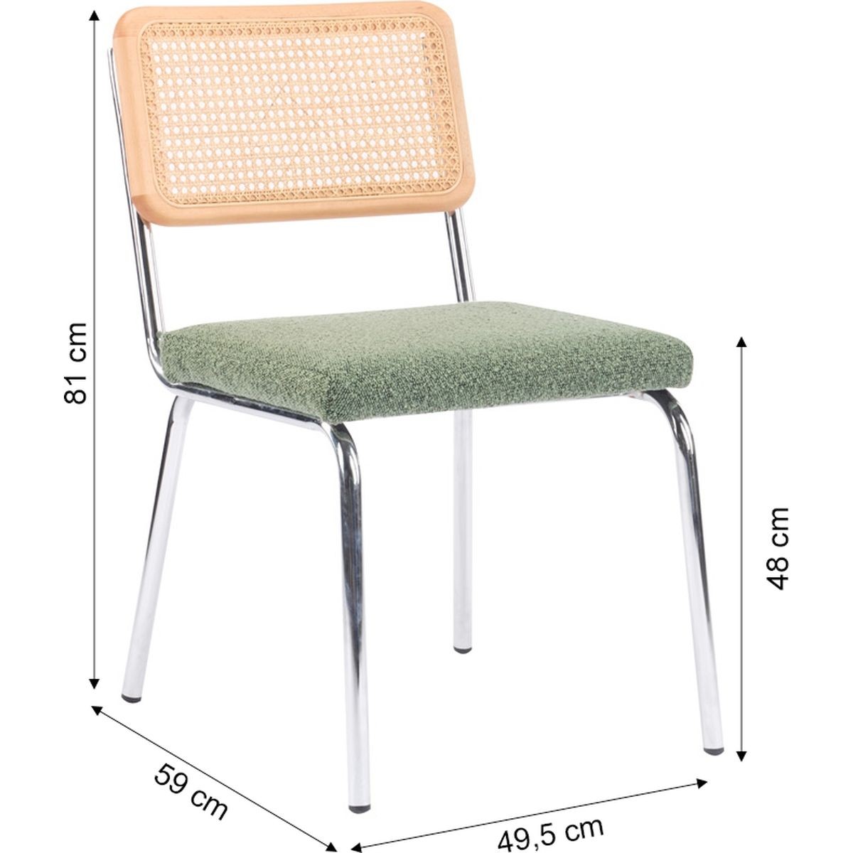 Lot de 2 chaises chromées, cannage et tissu bouclé - PAULA vert, HOMIFAB