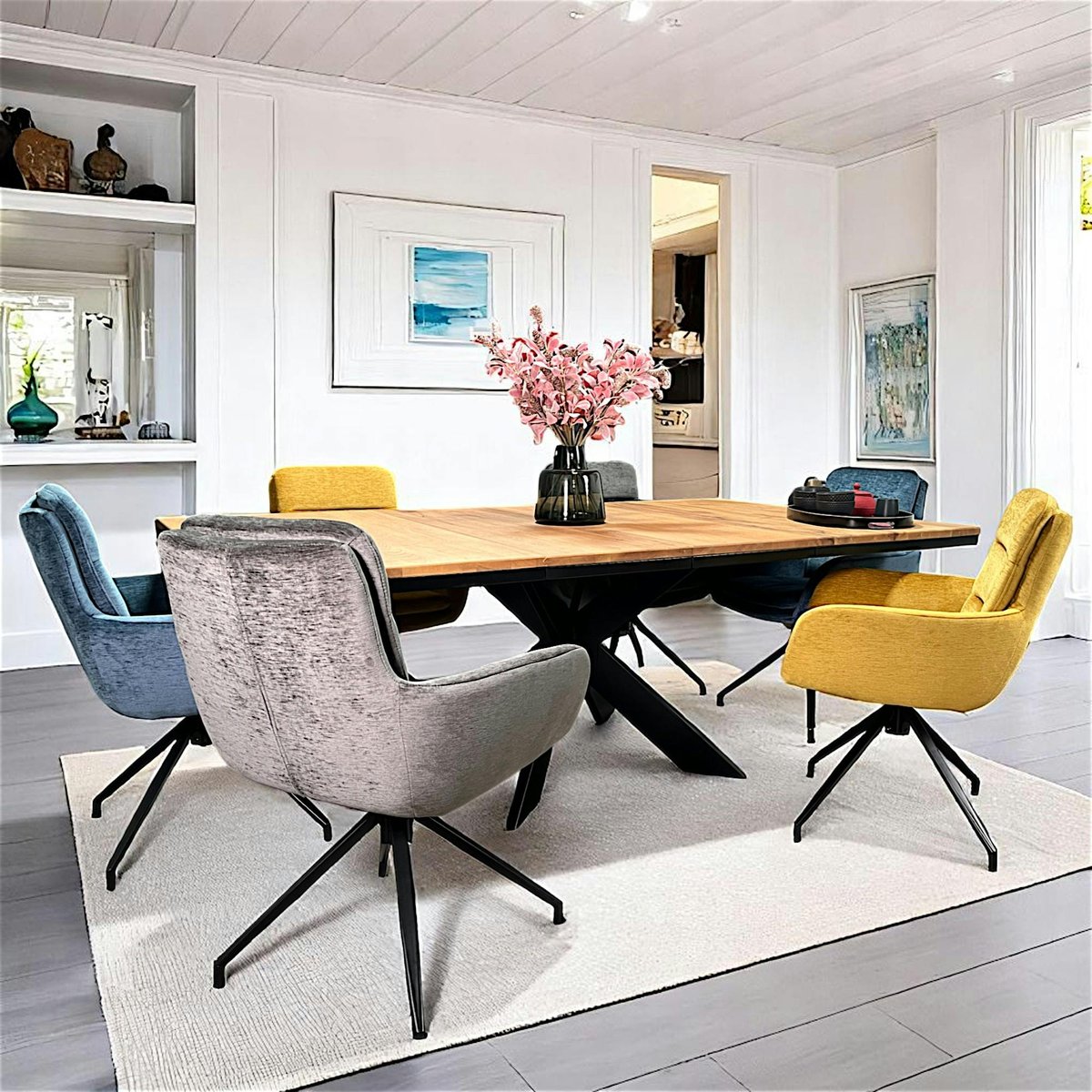 Table carrée extensible en chêne, pied métal PALERME chêne huilé, PIER IMPORT
