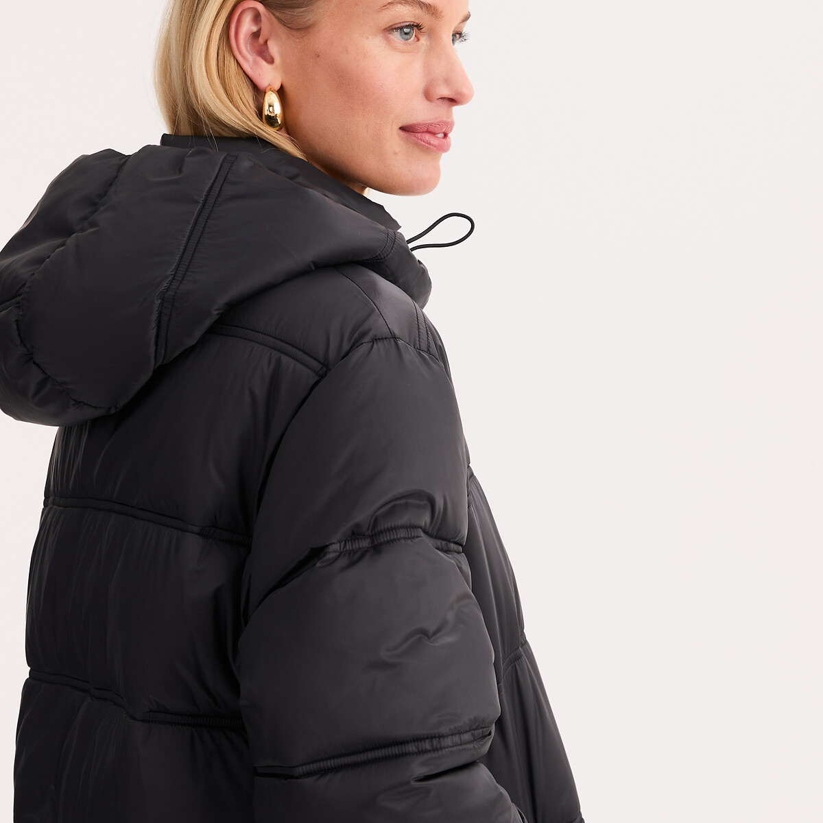 Doudoune longue capuche fixe fermeture zippée, plein hiver noir, ANNE WEYBURN