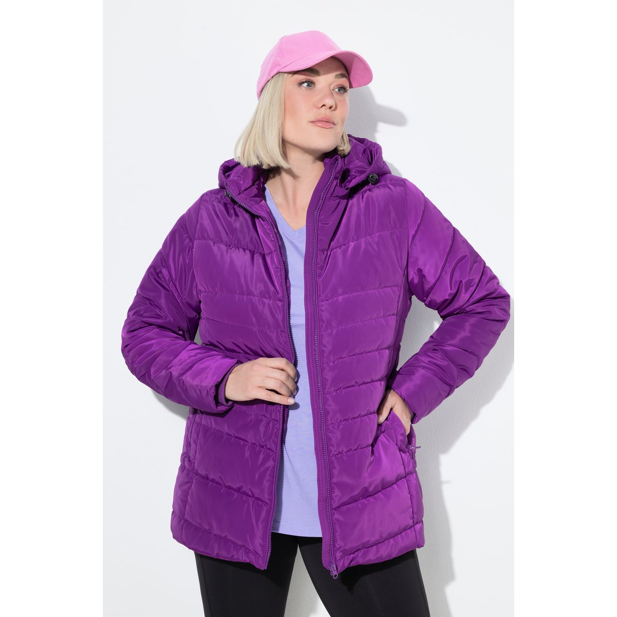 Doudoune matelassée HYPRAR à capuche violet foncé, ULLA POPKEN