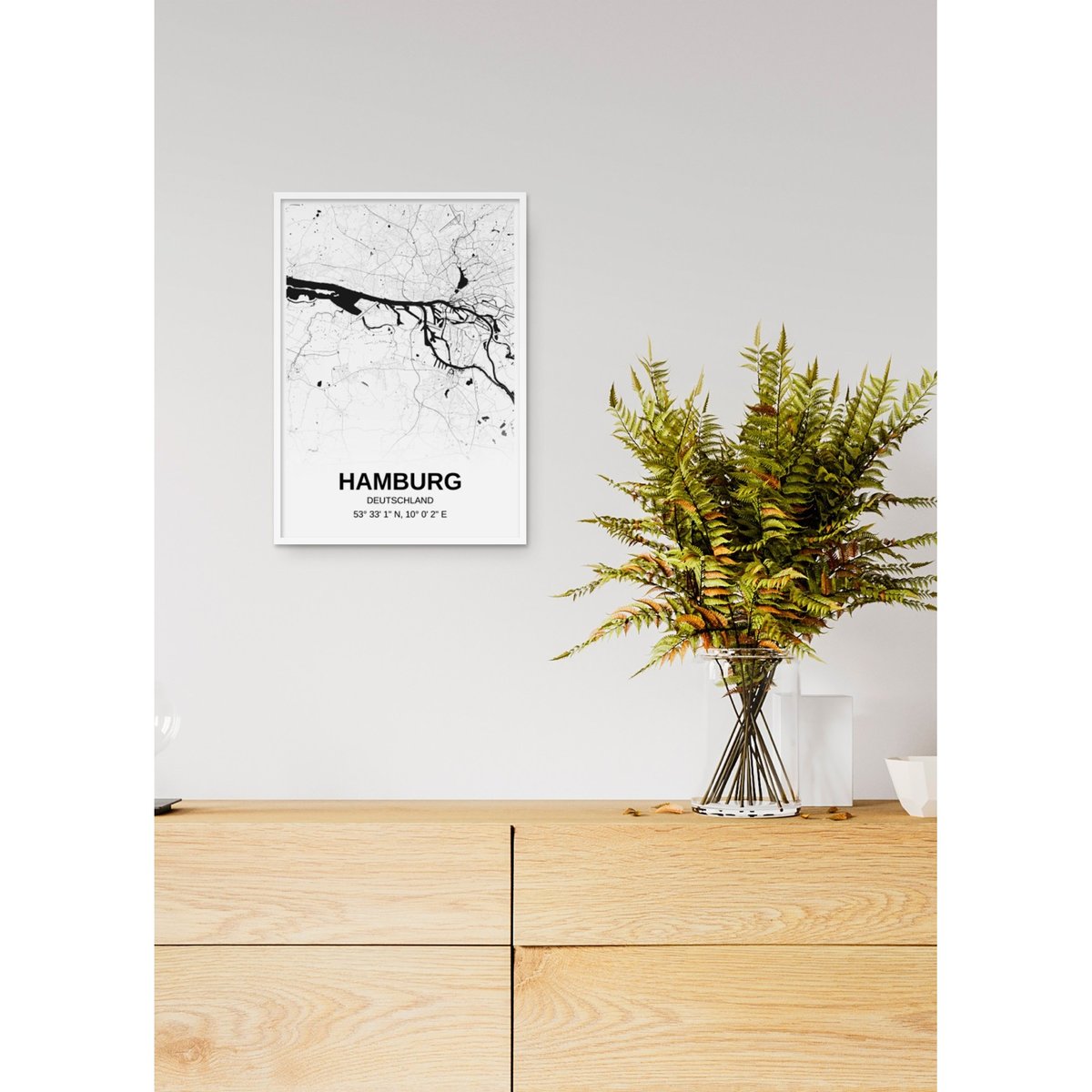 Affiche carte Hamburg - rectangle Noir et Blanc blanc, L'AFFICHERIE