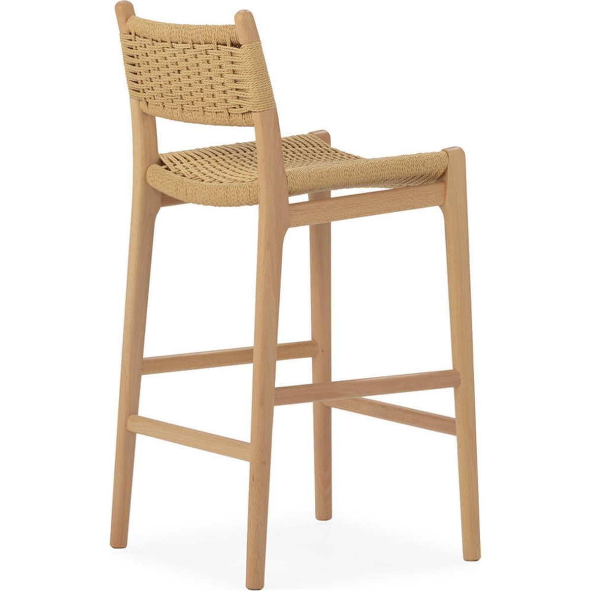 Tabouret haut en bois de hêtre et corde naturel, RECOLLECTION