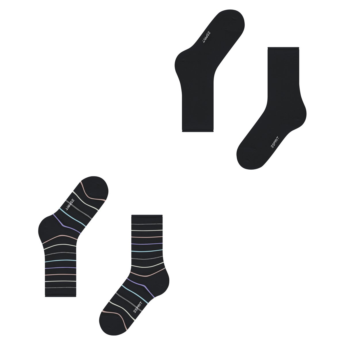 Chaussettes Multi Stripe 2-Pack Opaque noir basique, ESPRIT