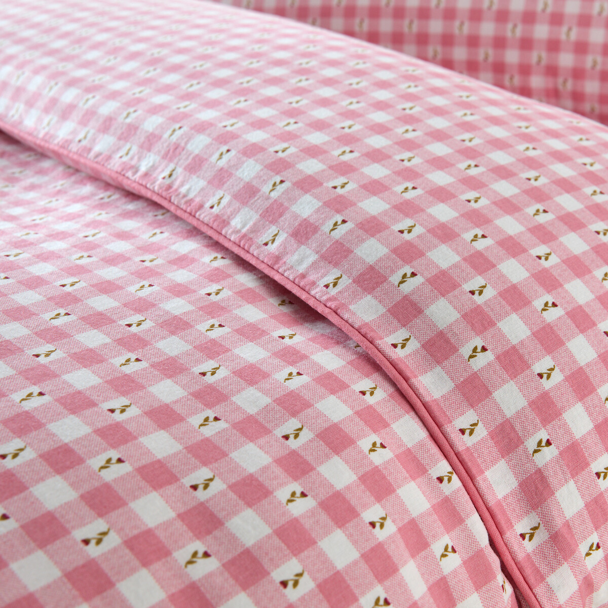 Housse de couette en coton lavé, Vichy fleuris imprimé fleur, LA REDOUTE INTERIEURS