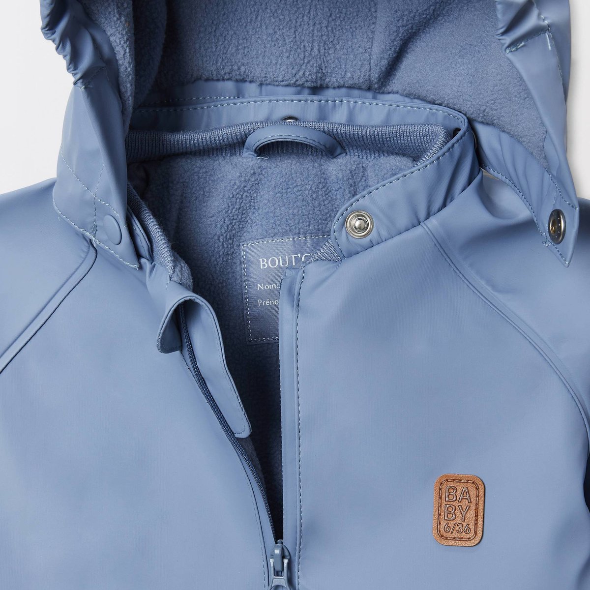 Combinaison de pluie unie avec capuche amovible doublée en polaire avec du polyester recyclé lavendula, BOUT'CHOU