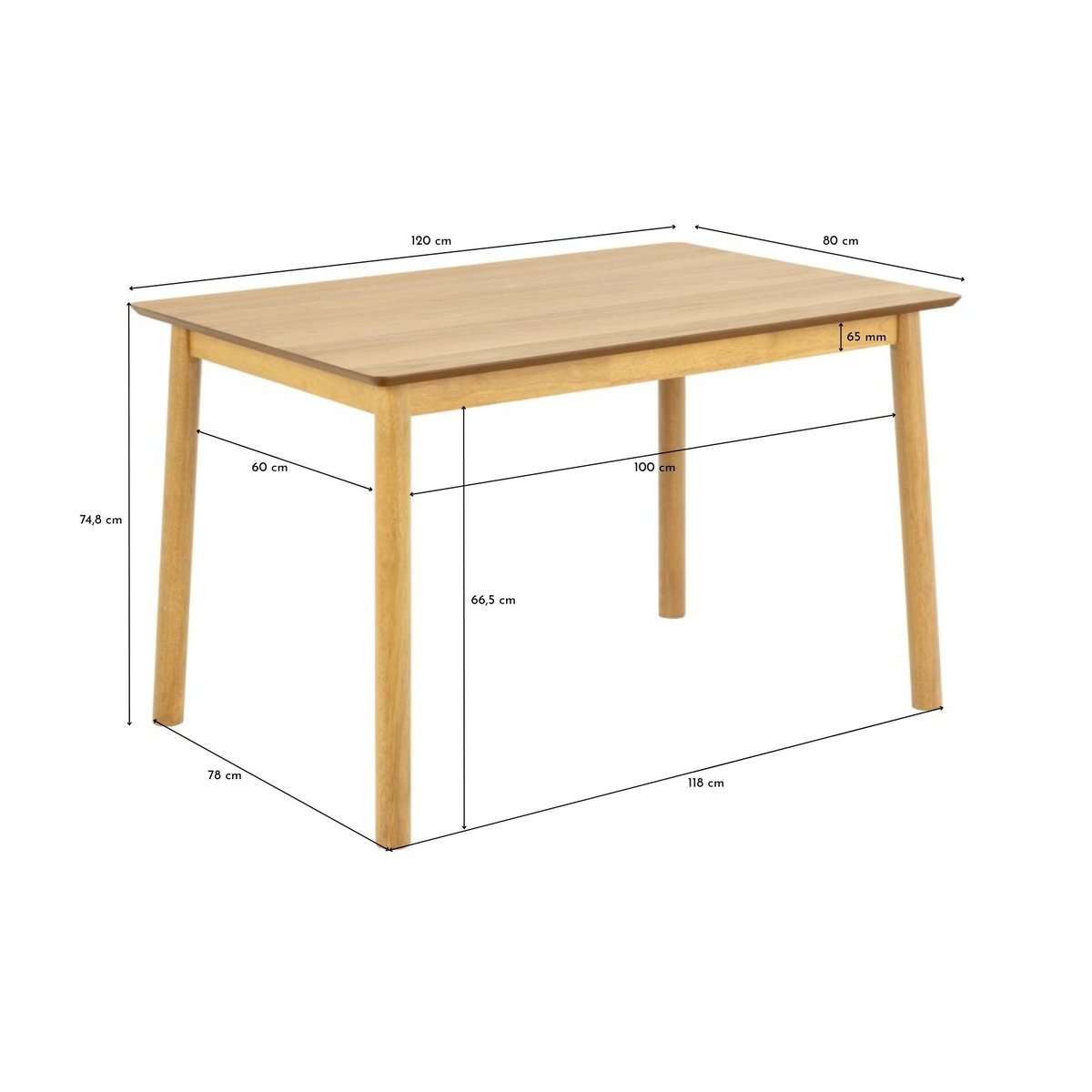 Table de salle à manger en bois naturel 4 places L120 - IZIA bois clair, HELLIN, DEPUIS 1862