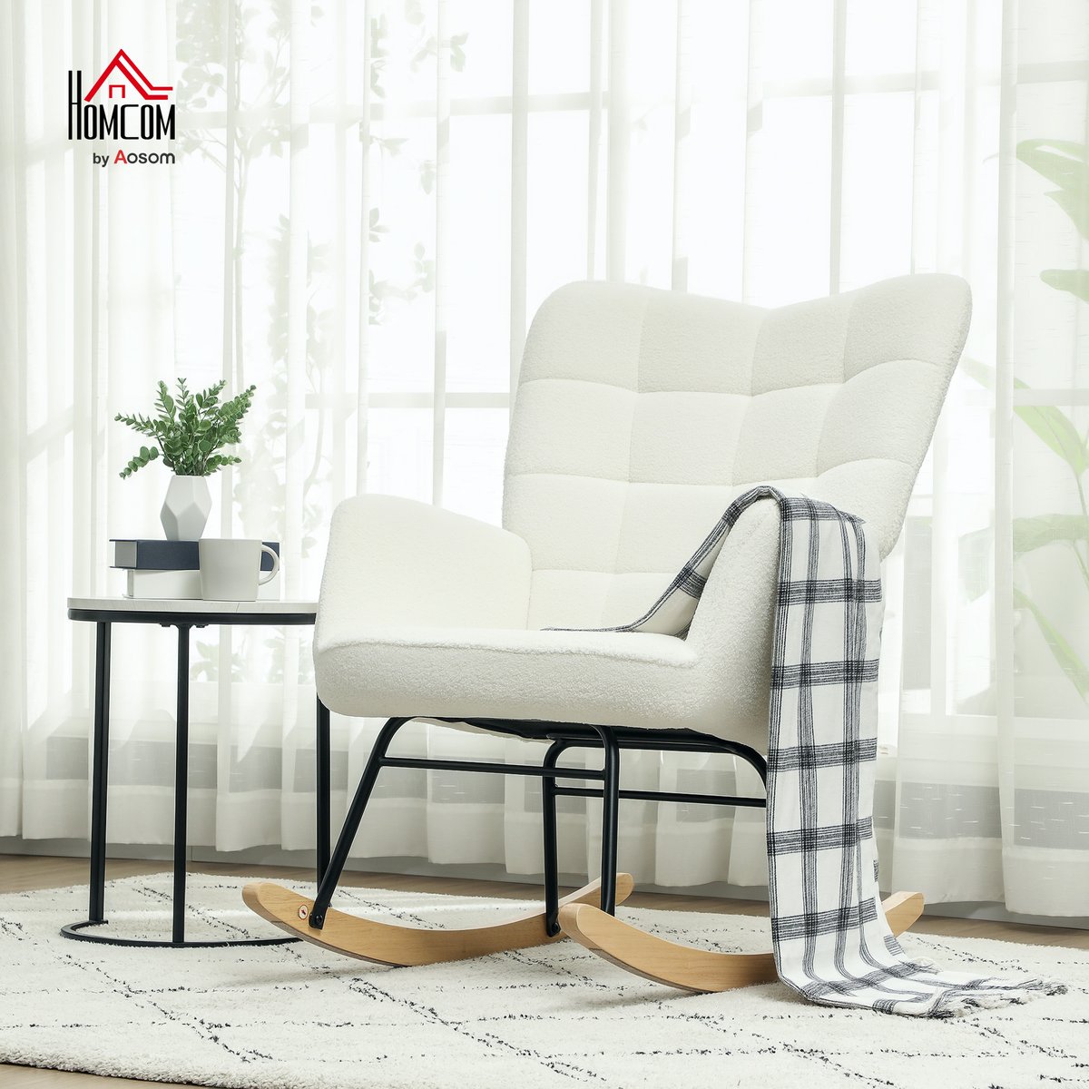 Fauteuil à bascule Revêtement bouclette Blanc blanc, HOMCOM