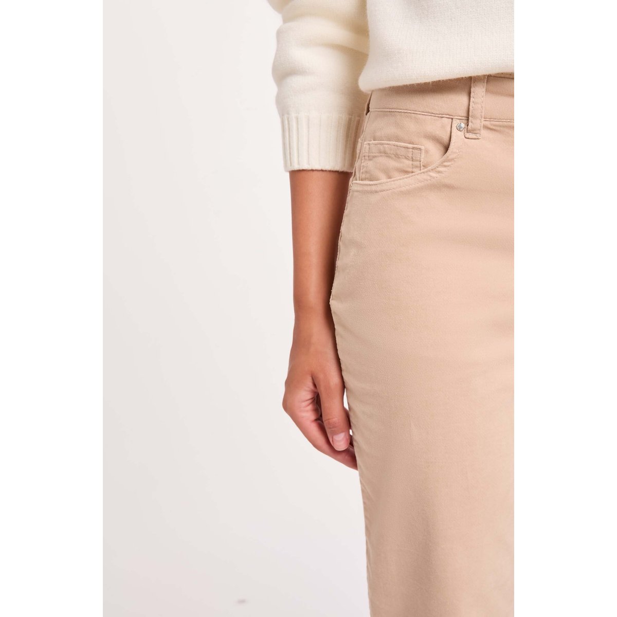 Pantalon droit taille haute ecru, MORGAN