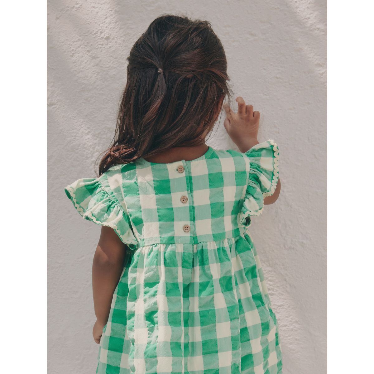 Robe ric rac à manches volantées à carreaux verts, NEXT