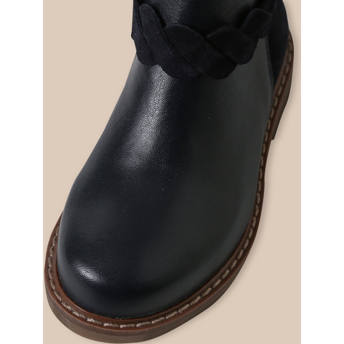 Boots tresse en cuir marine, CYRILLUS