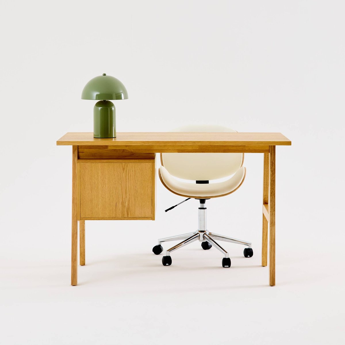 Bureau bois d'hévéa et placage chêne 2 tiroirs ALANA naturel, SWEEEK