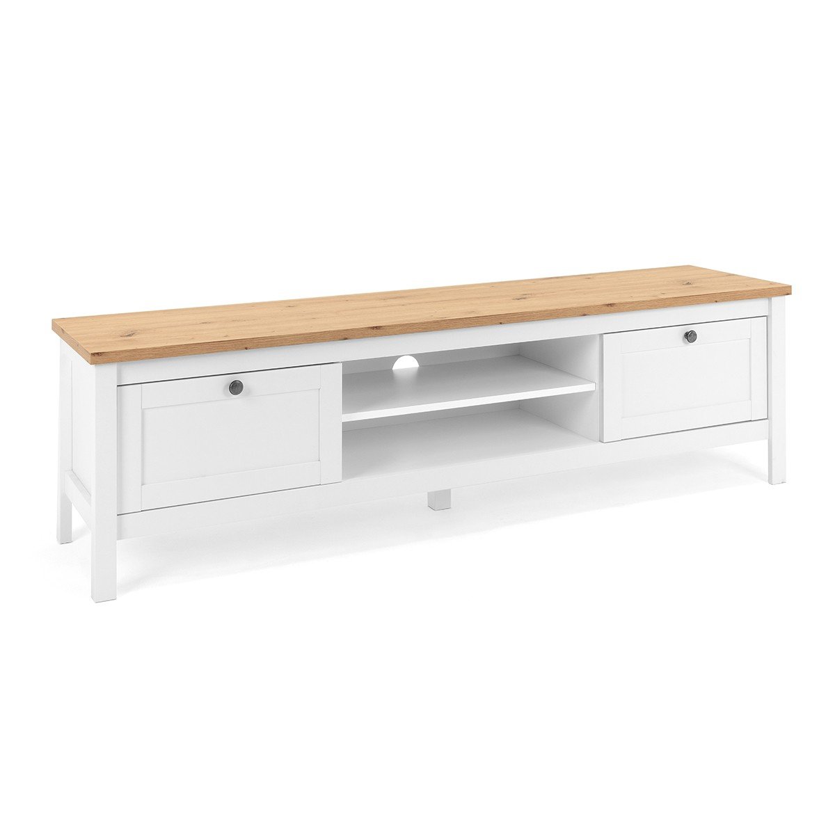 Meuble TV 2 tiroirs L160 cm - Décor Blanc - BERGEN blanc, CALICOSY