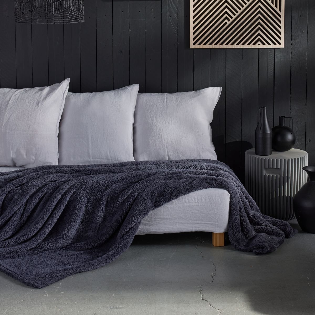 Plaid teddy BIEN AU CHAUD gris anthracite, TODAY