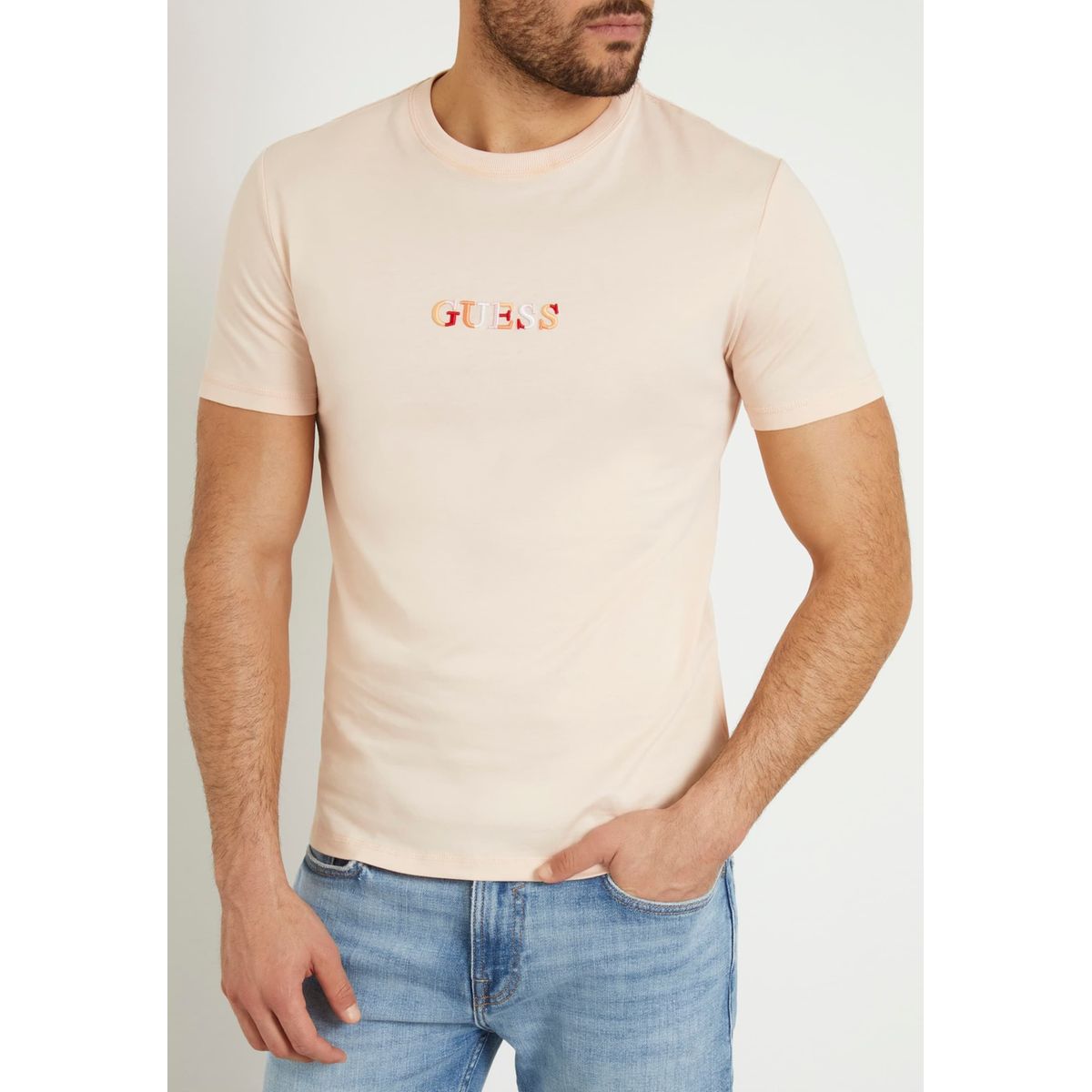GUESS T-shirt logo brodé rose clair, GUESS