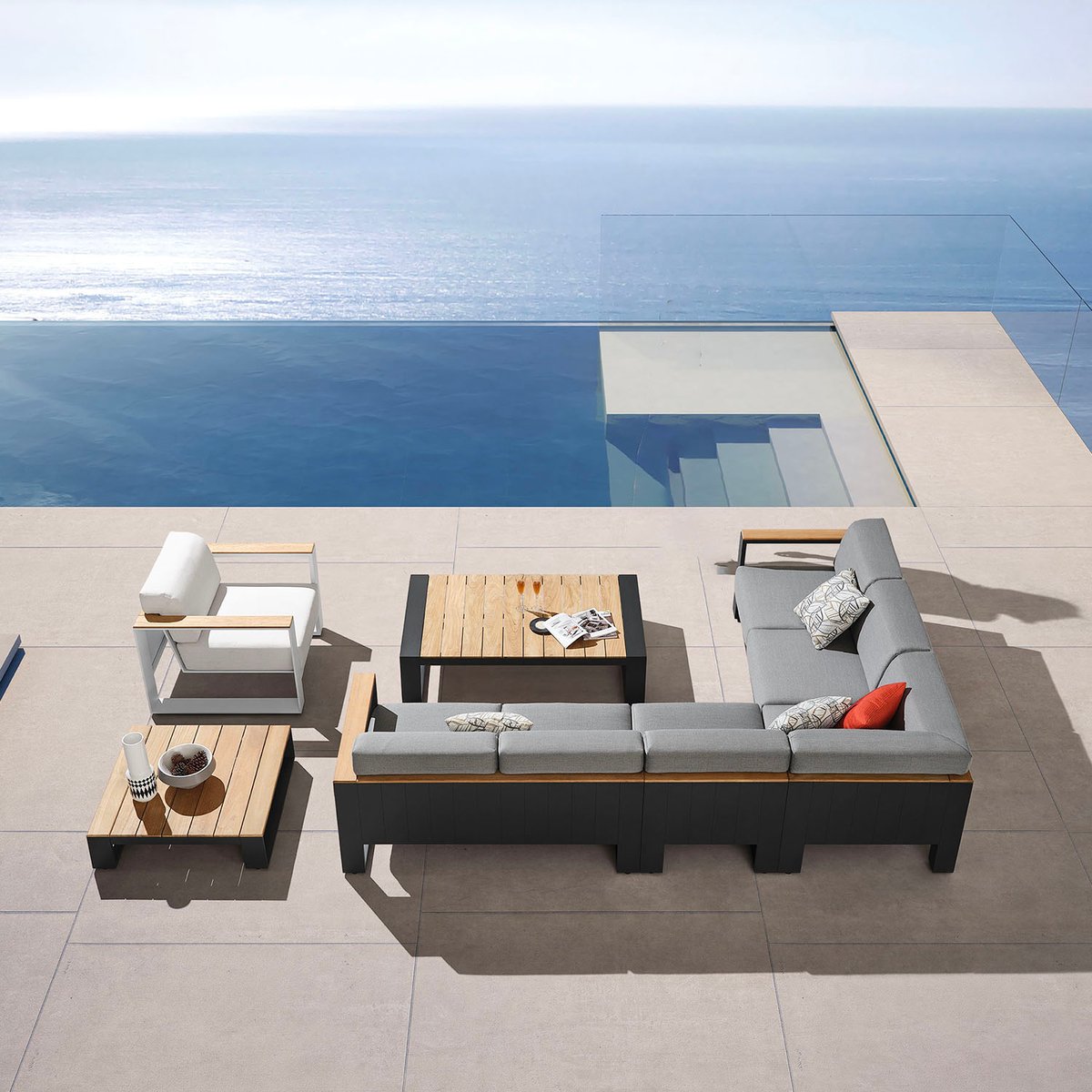 Salon de jardin d'angle en aluminium, SOFY gris anthracite, AU JARDIN DE CHLOÉ